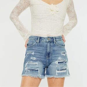 KANCAN KC8595NM ROSIE High Rise Distressed Cut Off Cotton Jean Shorts 25